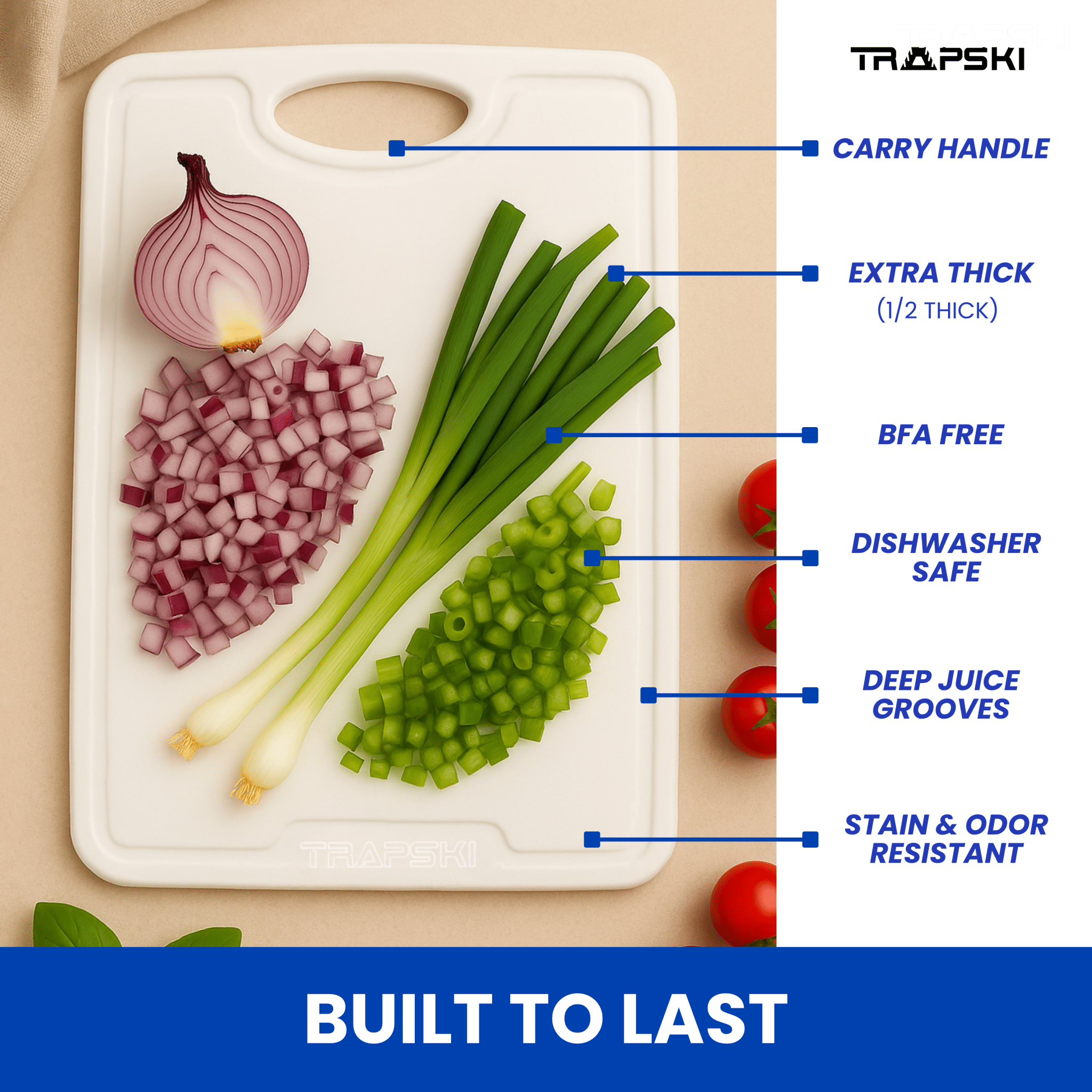 TRAPSKI Premium 1/2 Inch Thick HDPE Cutting Boards | Food - Grade Kitchen Prep Surface | Juice Grooves | Made in the USA - Get Tight Gear