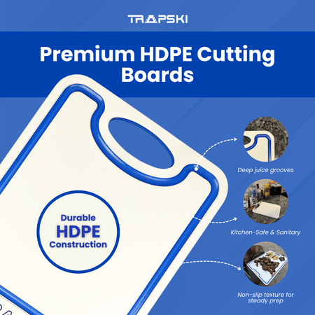 TRAPSKI Premium 1/2 Inch Thick HDPE Cutting Boards | Food - Grade Kitchen Prep Surface | Juice Grooves | Made in the USA - Get Tight Gear