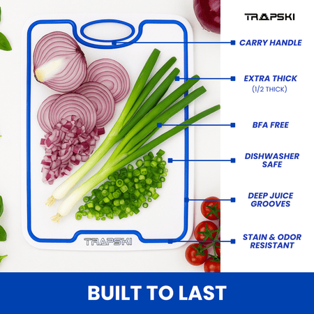 TRAPSKI Premium 1/2 Inch Thick HDPE Cutting Boards | Food - Grade Kitchen Prep Surface | Juice Grooves | Made in the USA - Get Tight Gear