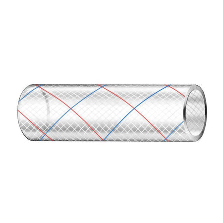 Trident Marine 1" x 50' Clear Reinforced PVC Hose Tubing - Red & Blue Tracer - Get Tight Gear