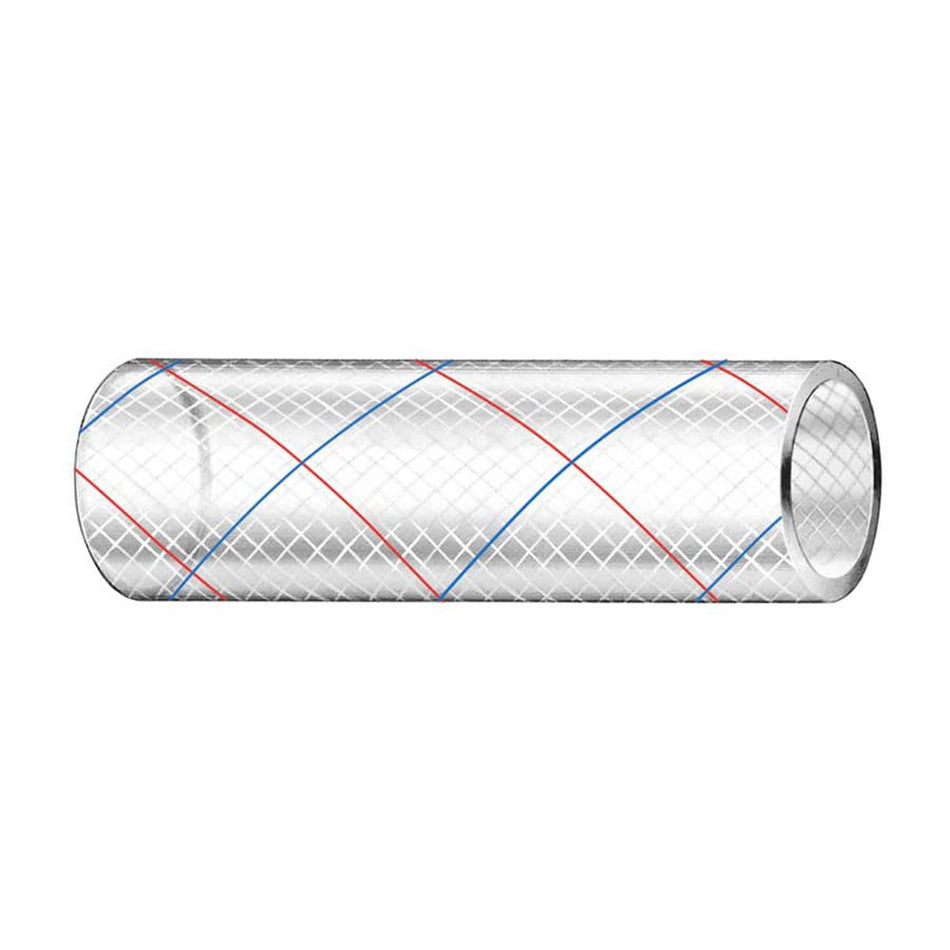 Trident Marine 1" x 50' Clear Reinforced PVC Hose Tubing - Red & Blue Tracer - Get Tight Gear