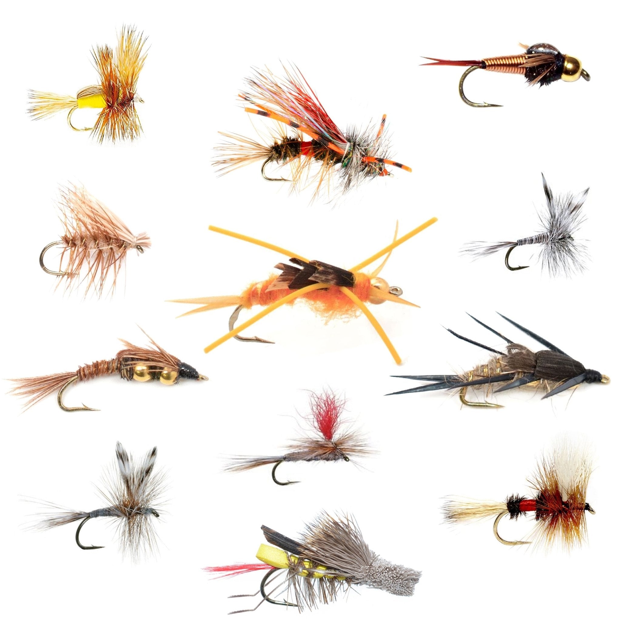 Trout Fly Assortment - Essential Western Dry and Nymph Fly Fishing Flies Collection - 1 Dozen Trout Flies with Fly Box - Get Tight Gear
