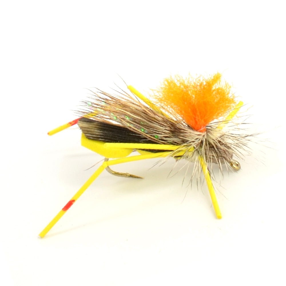 Trout Fly Assortment - High Visibility Feth Grasshopper Dry Fly Collection 1 Dozen Flies - Foam Body Hopper Flies - Size 10 - Get Tight Gear