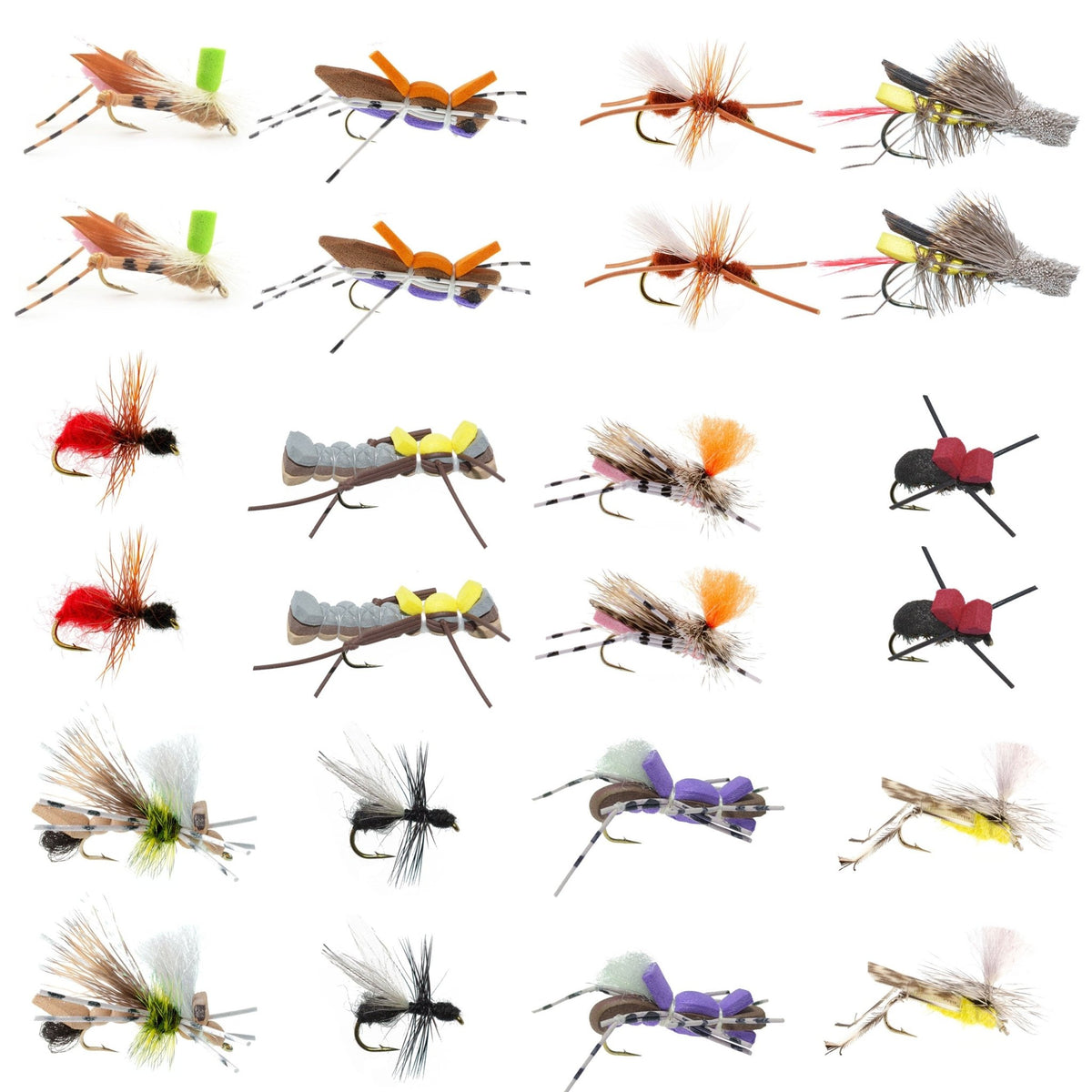 Trout Fly Assortment - Premium Terrestrial Flies - 24 Essential Hoppers, Ants and Beetles with Fly Box - Get Tight Gear