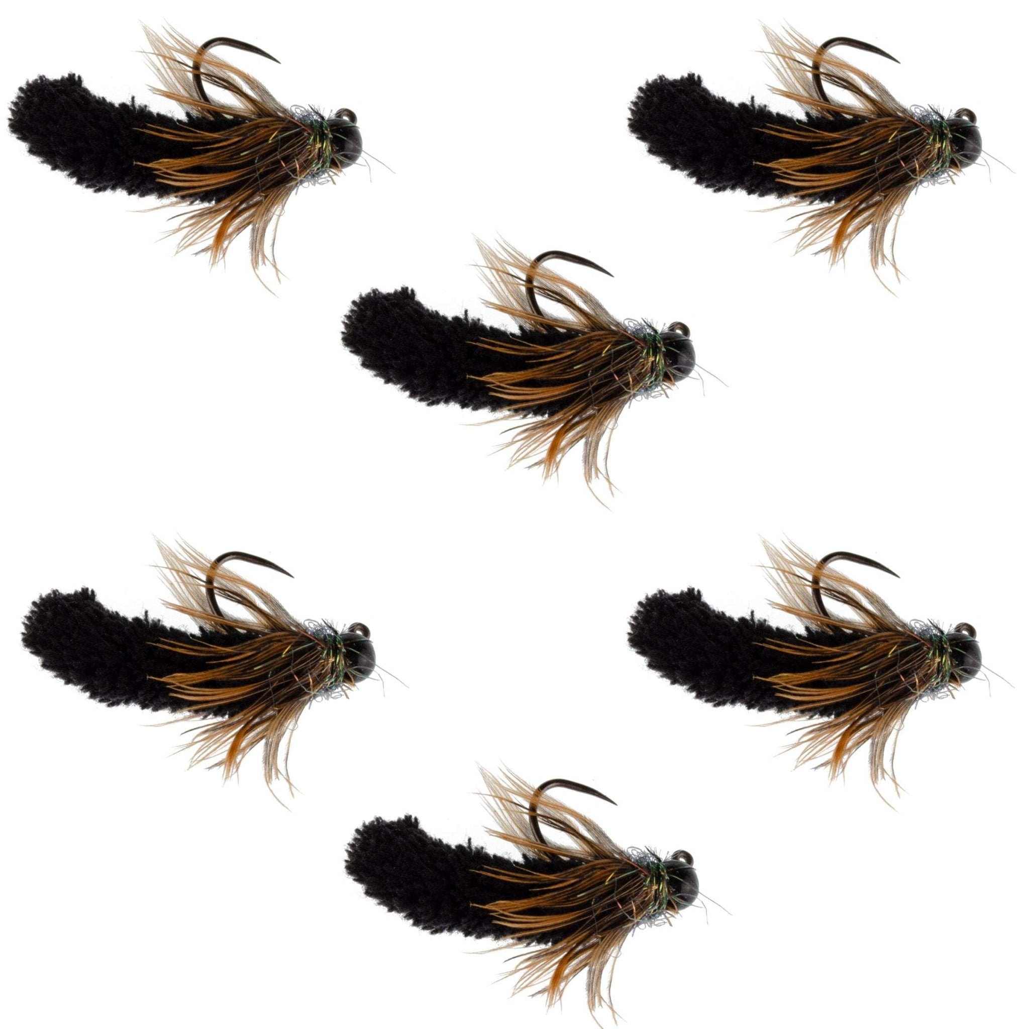 Tungsten Bead Black Mop Fly Tactical Jig Czech Euro Nymph Barbless Fly 6 Flies - Size 14 - Get Tight Gear
