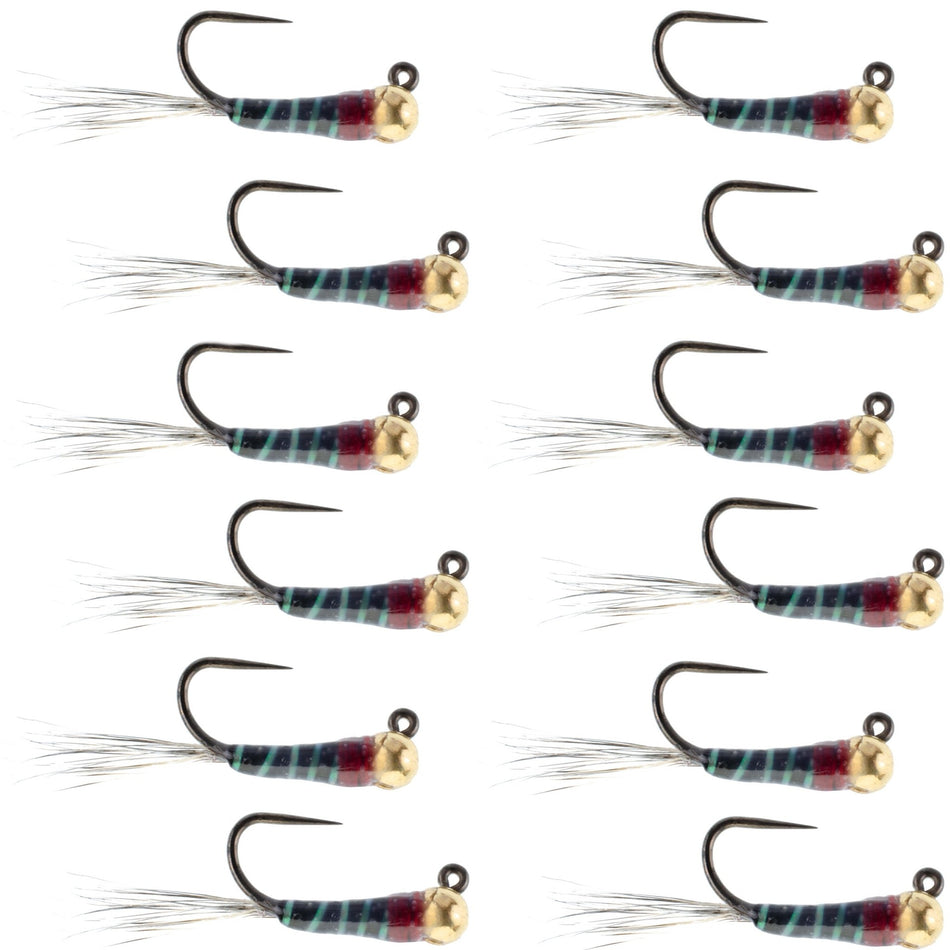 Tungsten Bead Black Perdigon Tactical Jig Czech Euro Nymph Spanish Nymphing Fly - 1 Dozen Flies Size 18 - Get Tight Gear