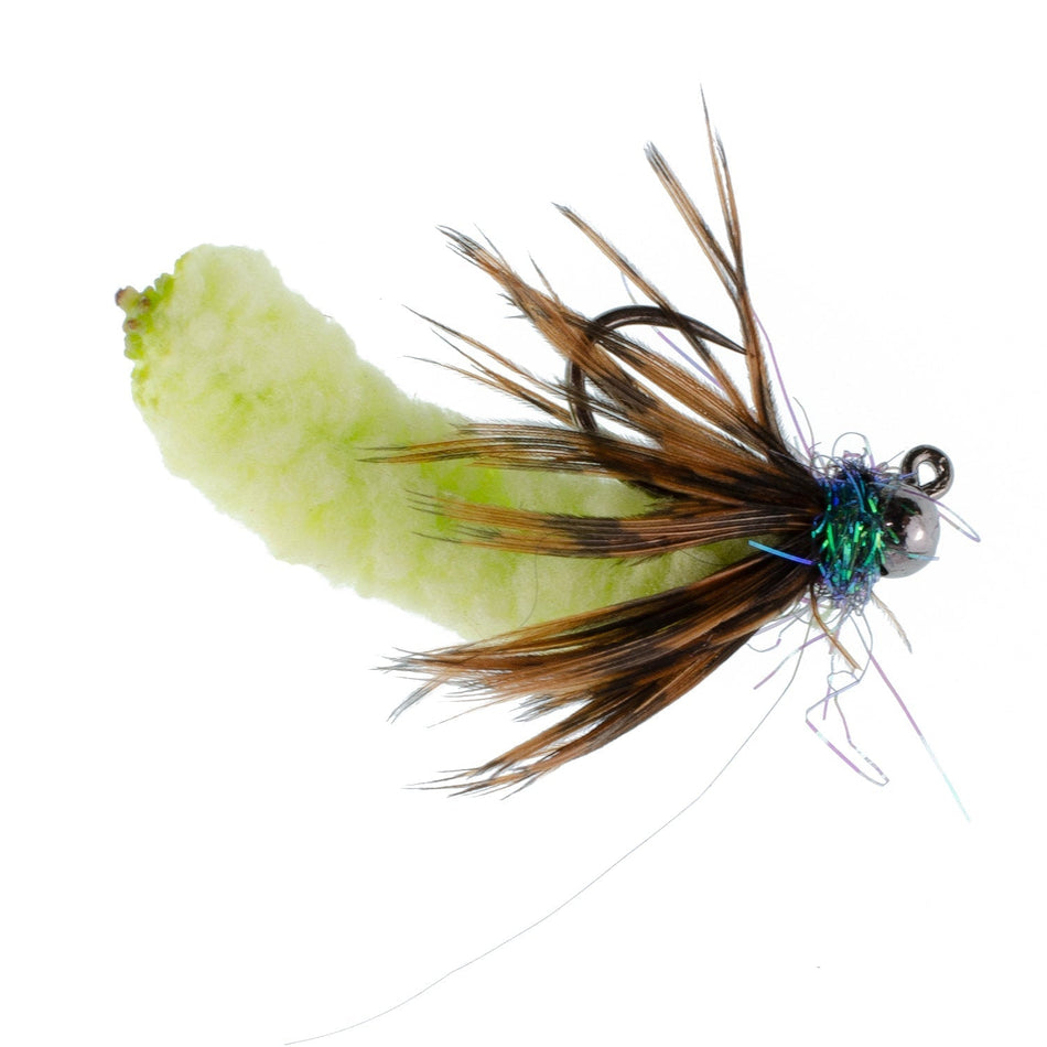 Tungsten Bead Chartreuse Mop Fly Tactical Jig Czech Euro Nymph Barbless Fly - 1 Dozen Flies Size 14 - Get Tight Gear