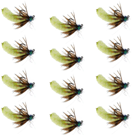 Tungsten Bead Chartreuse Mop Fly Tactical Jig Czech Euro Nymph Barbless Fly - 1 Dozen Flies Size 14 - Get Tight Gear