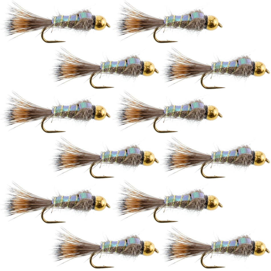 Tungsten Bead Flashback Gold Ribbed Hare's Ear Trout Fly 1 Dozen Nymph Wet Flies Size 12 - Get Tight Gear