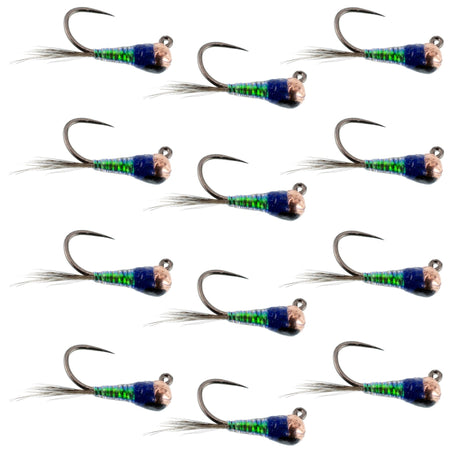 Tungsten Bead Gasolina Perdigon Tactical Jig Czech Euro Nymph Spanish Nymphing Fly - 1 Dozen Flies Size 16 - Get Tight Gear