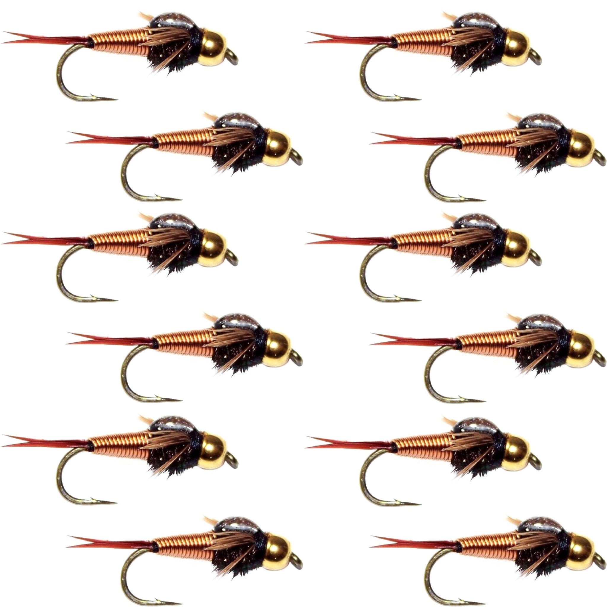 Tungsten Bead Head Copper John Nymph 1 Dozen Fly Fishing Flies - Hook Size 16 - Get Tight Gear