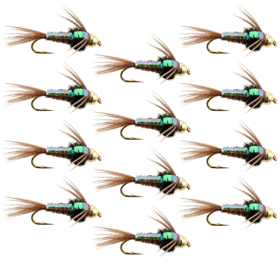 Tungsten Bead Head Flash Back Pheasant Tail Nymph 1 Dozen Flies Size 12 - Get Tight Gear