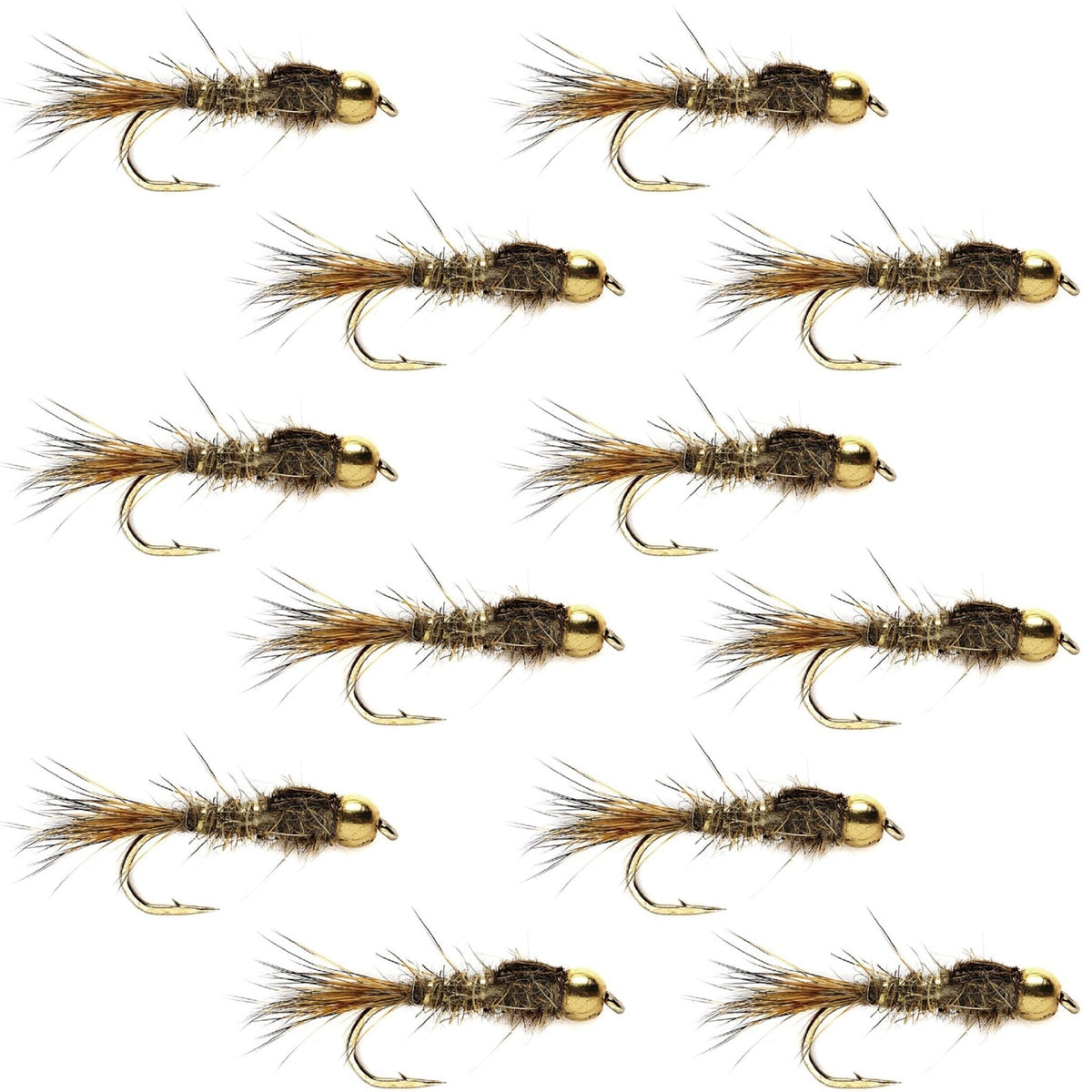 Tungsten Bead Head Gold Ribbed Hares Ear Nymph 1 Dozen Flies - Size 14 - Get Tight Gear