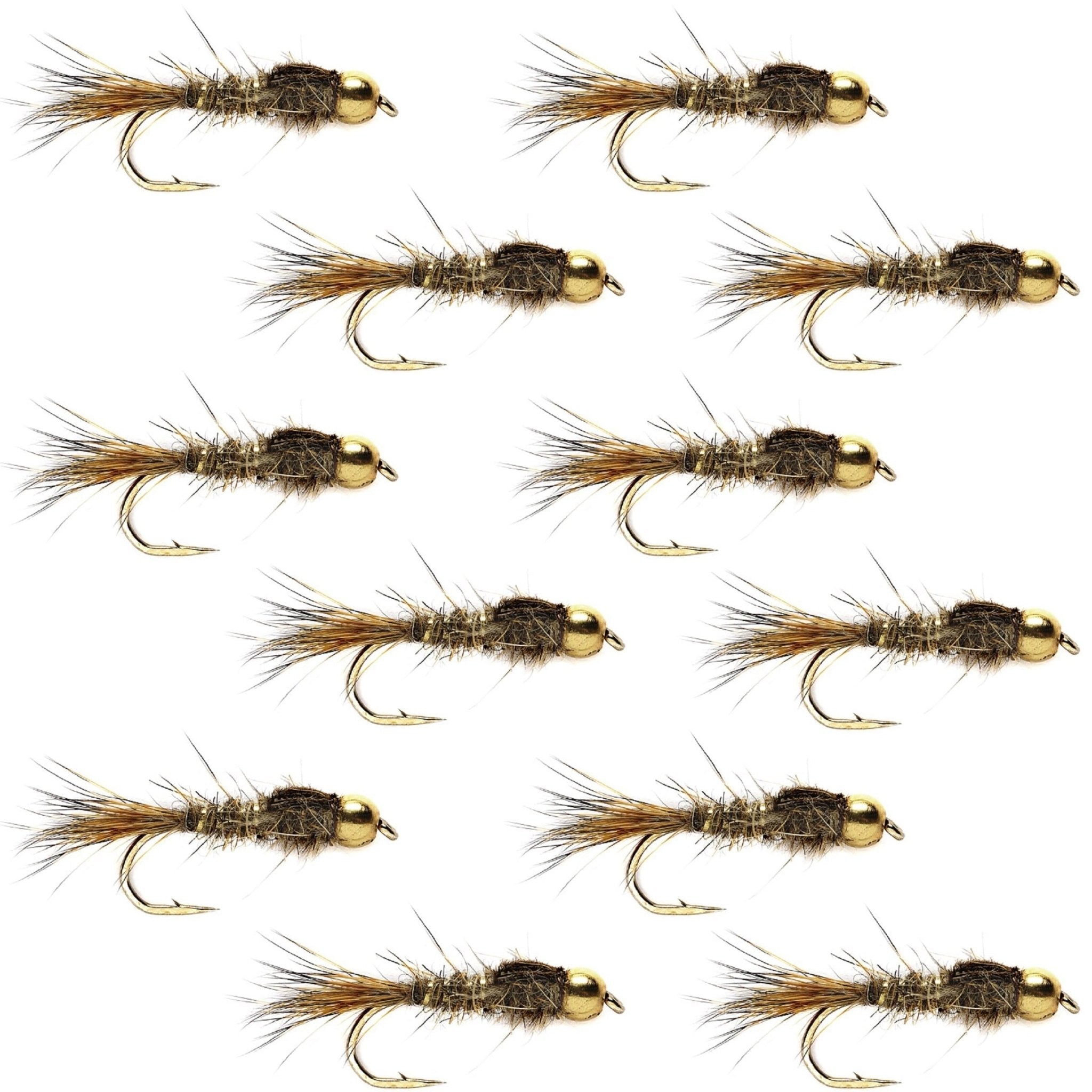 Tungsten Bead Head Gold Ribbed Hares Ear Nymph 1 Dozen Flies - Size 14 - Get Tight Gear
