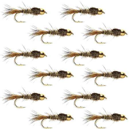 Tungsten Bead Head Gold Ribbed Hares Ear Nymph 1 Dozen Flies - Size 14 - Get Tight Gear