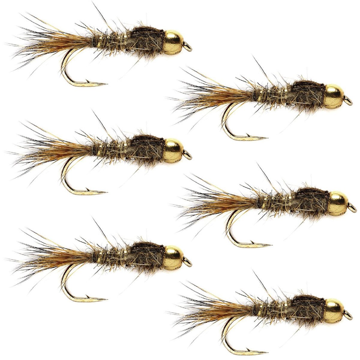 Tungsten Bead Head Gold Ribbed Hare's Ear Trout Fly - Nymph Wet Fly - 6 Flies Hook Size 12 - Get Tight Gear