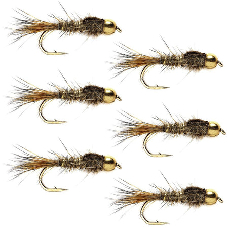 Tungsten Bead Head Gold Ribbed Hare's Ear Trout Fly - Nymph Wet Fly - 6 Flies Hook Size 12 - Get Tight Gear