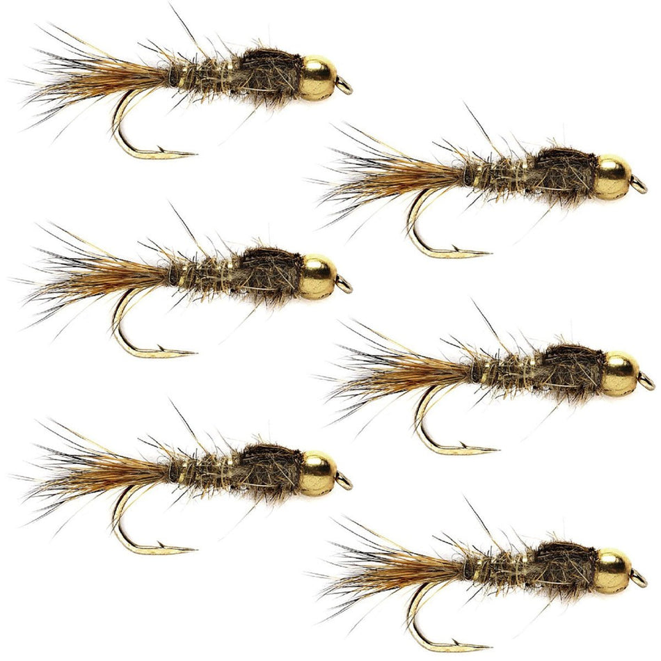 Tungsten Bead Head Gold Ribbed Hare's Ear Trout Fly - Nymph Wet Fly - 6 Flies Hook Size 18 - Get Tight Gear