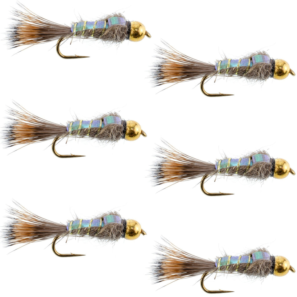 Tungsten Bead Head Nymph Fly Fishing Flies - Flashback Gold Ribbed Hare's Ear Trout Fly - Nymph Wet Fly - 6 Flies Hook Size 12 - Get Tight Gear