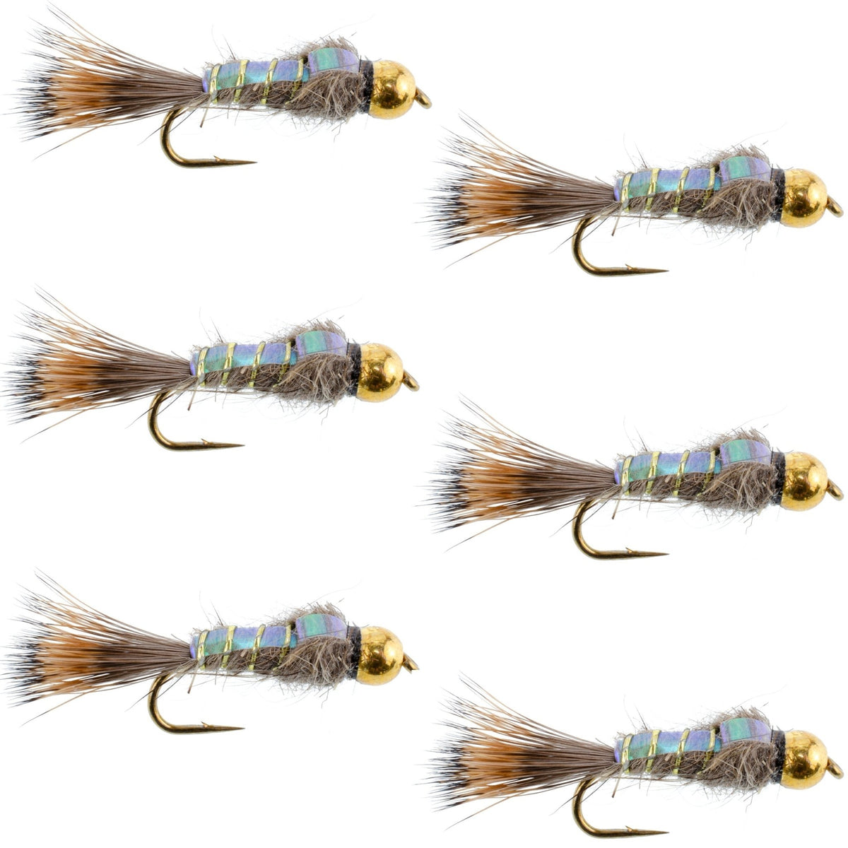 Tungsten Bead Head Nymph Fly Fishing Flies - Flashback Gold Ribbed Hare's Ear Trout Fly - Nymph Wet Fly - 6 Flies Hook Size 14 - Get Tight Gear