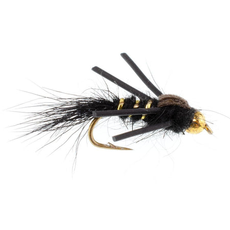 Tungsten Bead Head Rubber Legs Black Gold - Ribbed Hare's Ear Trout Fly Nymph - 1 Dozen Flies Hook Size 12 - Get Tight Gear