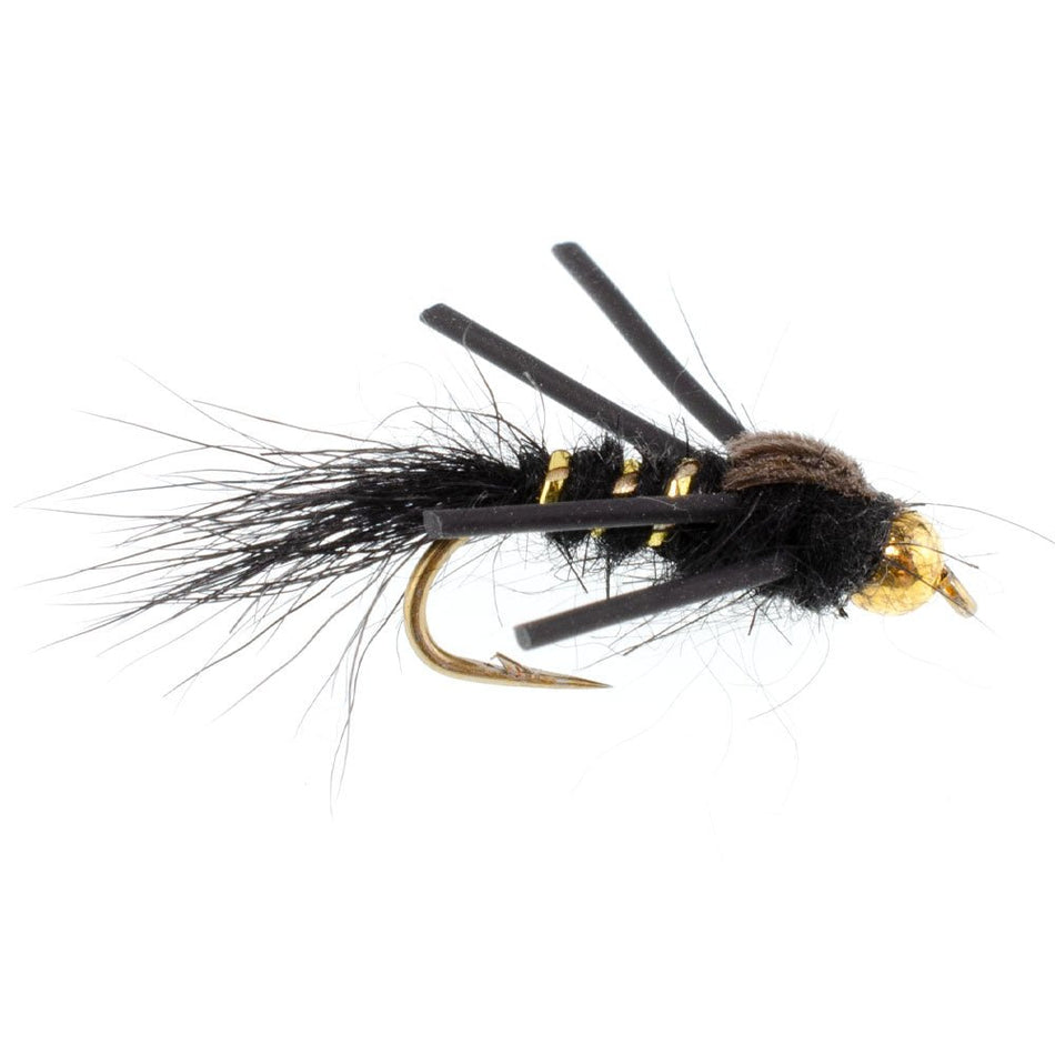 Tungsten Bead Head Rubber Legs Black Gold - Ribbed Hare's Ear Trout Fly Nymph - 1 Dozen Flies Hook Size 12 - Get Tight Gear
