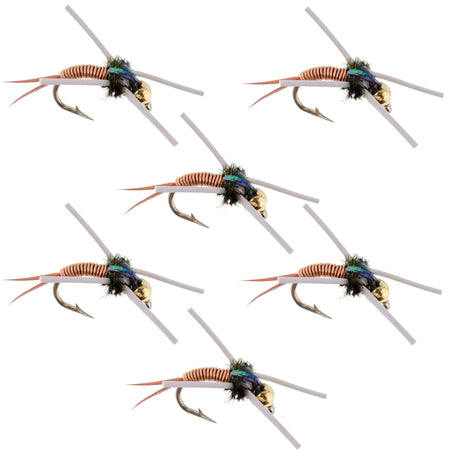 Tungsten Bead Head Rubber Legs Copper John Nymph Fly Fishing Flies - Set of 6 Flies Hook Size 16 - Get Tight Gear