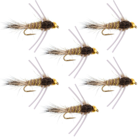 Tungsten Bead Head Rubber Legs Natural Gold - Ribbed Hare's Ear Trout Fly Nymph - 6 Flies Hook Size 12 - Get Tight Gear