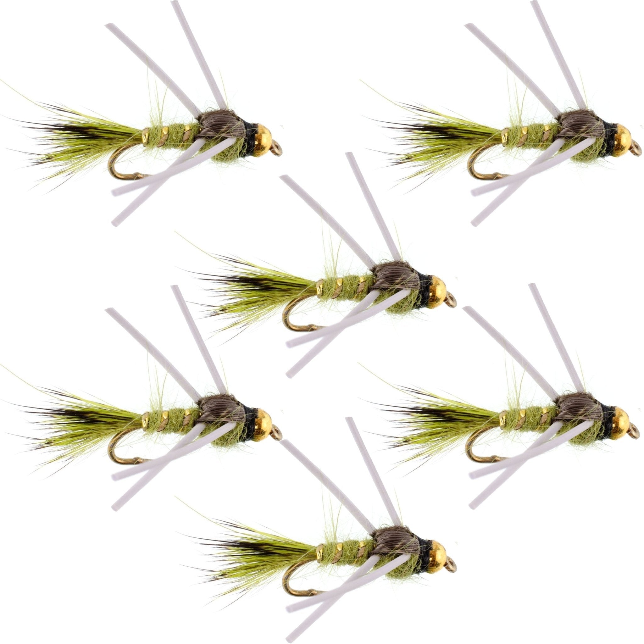 Tungsten Bead Head Rubber Legs Olive Gold - Ribbed Hare's Ear Trout Fly Nymph - 6 Flies Hook Size 14 - Get Tight Gear