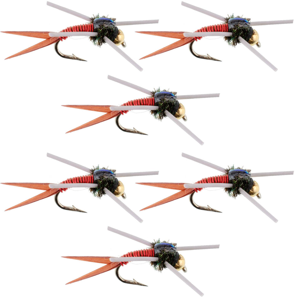 Tungsten Bead Head Rubber Legs Red Copper John Nymph Fly Fishing Flies - Set of 6 Flies Hook Size 12 - Get Tight Gear