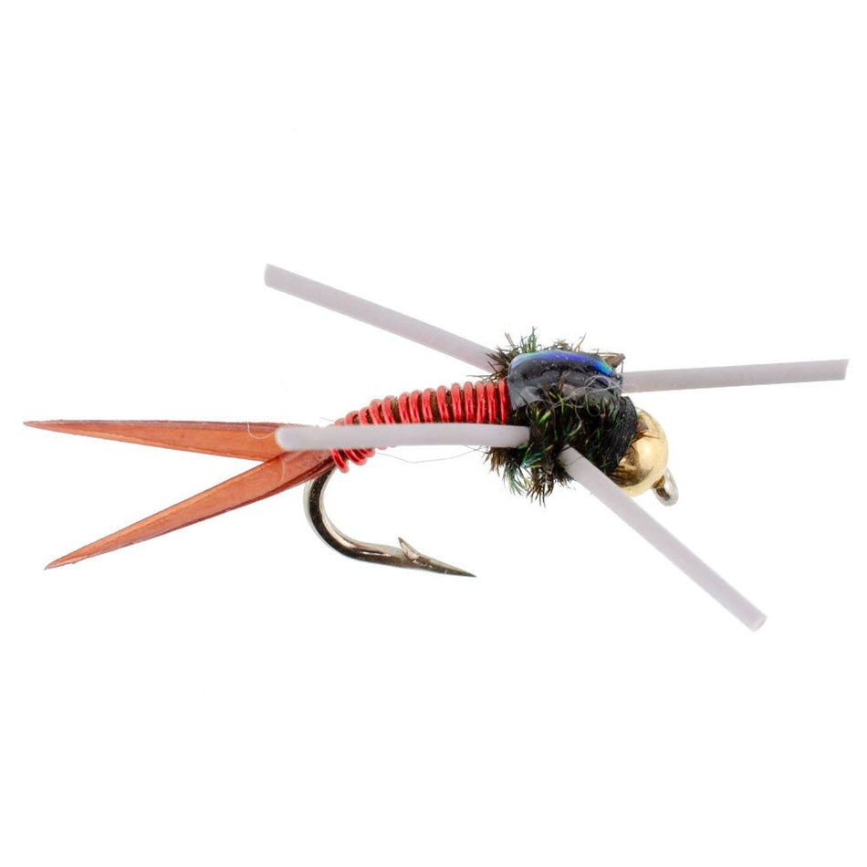 Tungsten Bead Head Rubber Legs Red Copper John Nymph Fly Fishing Flies - Set of 6 Flies Hook Size 16 - Get Tight Gear