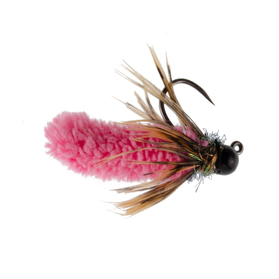Tungsten Bead Hot Pink Mop Fly Tactical Jig Czech Euro Nymph Barbless Fly 6 Flies - Size 14 - Get Tight Gear