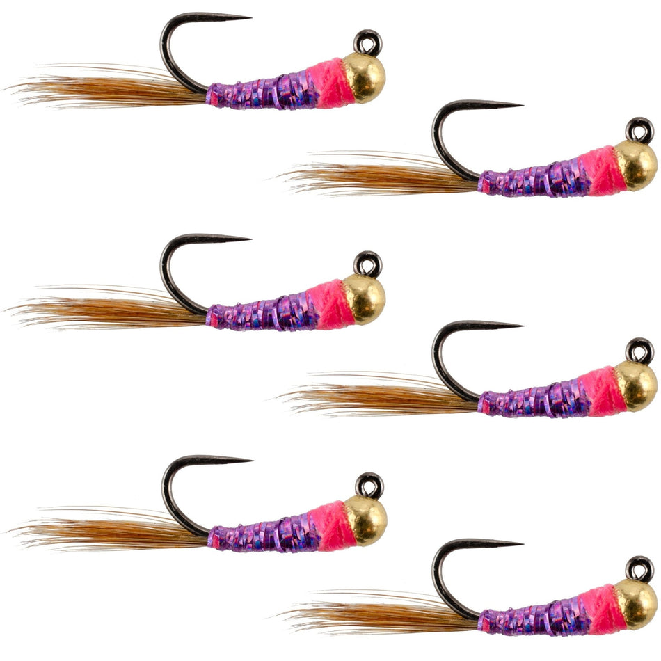 Tungsten Bead Hot Spot Purple Perdigon Tactical Jig Spanish Czech Euro Nymph Fly - 6 Flies Size 14 - Get Tight Gear