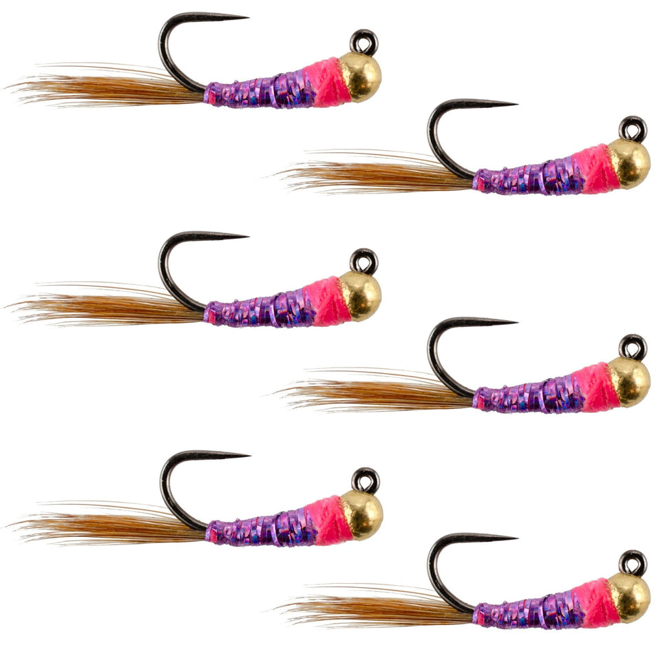Tungsten Bead Hot Spot Purple Perdigon Tactical Jig Spanish Czech Euro Nymph Fly - 6 Flies Size 16 - Get Tight Gear