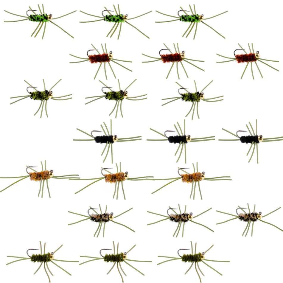Tungsten Bead Jigged Pat's Rubber Legs Nymph Assortment Fly Fishing Flies - Trout and Bass Wet Fly Pattern - 21 Flies 7 Colors Hook Size 10 - Get Tight Gear