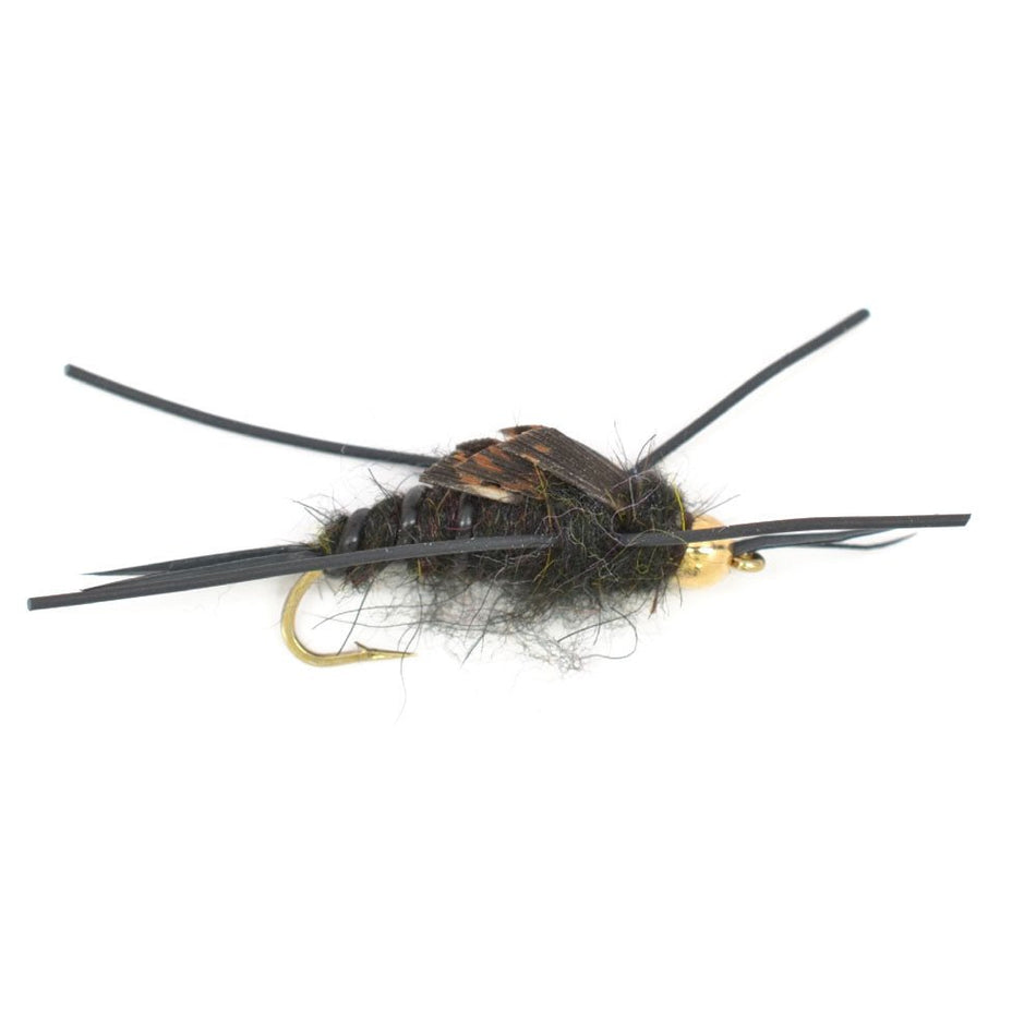 Tungsten Bead Kaufmann's Black Stone Fly with Rubber Legs - Stonefly Wet Fly - 6 Flies Hook Size 4 - Get Tight Gear