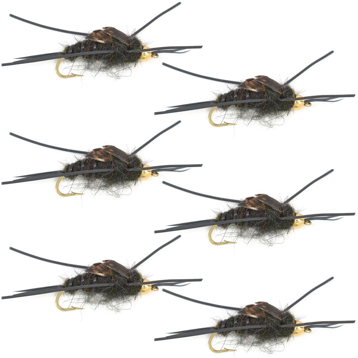 Tungsten Bead Kaufmann's Black Stone Fly with Rubber Legs - Stonefly Wet Fly - 6 Flies Hook Size 8 - Get Tight Gear