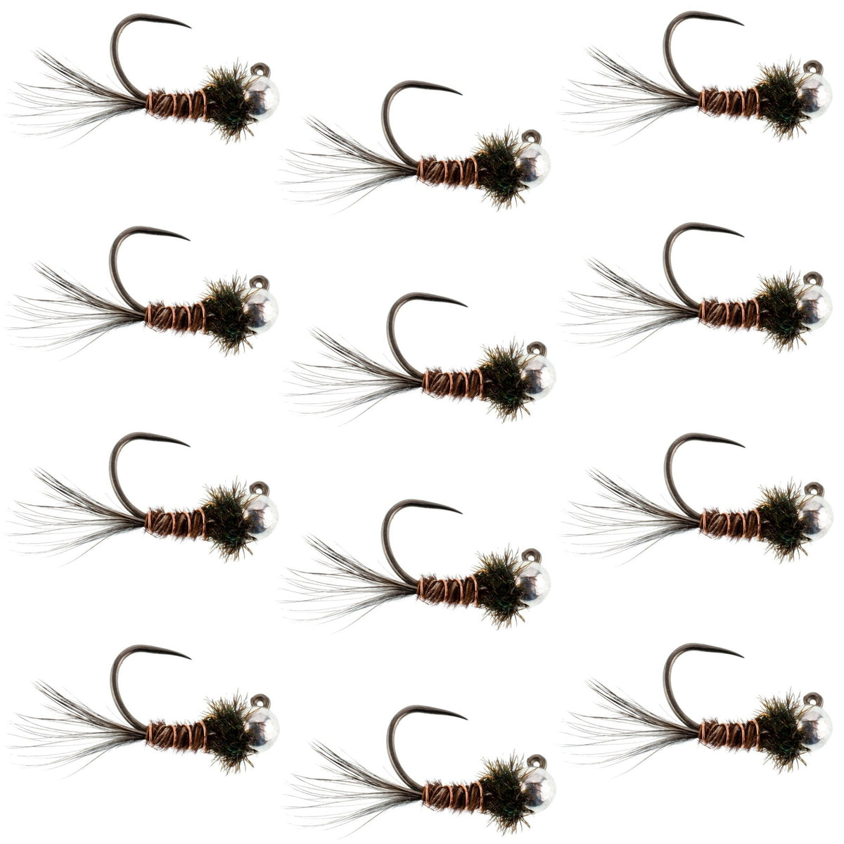 Tungsten Bead Pheasant Tail Tactical Jig Czech Nymph Euro Nymphing Fly - 1 Dozen Flies Size 14 - Get Tight Gear