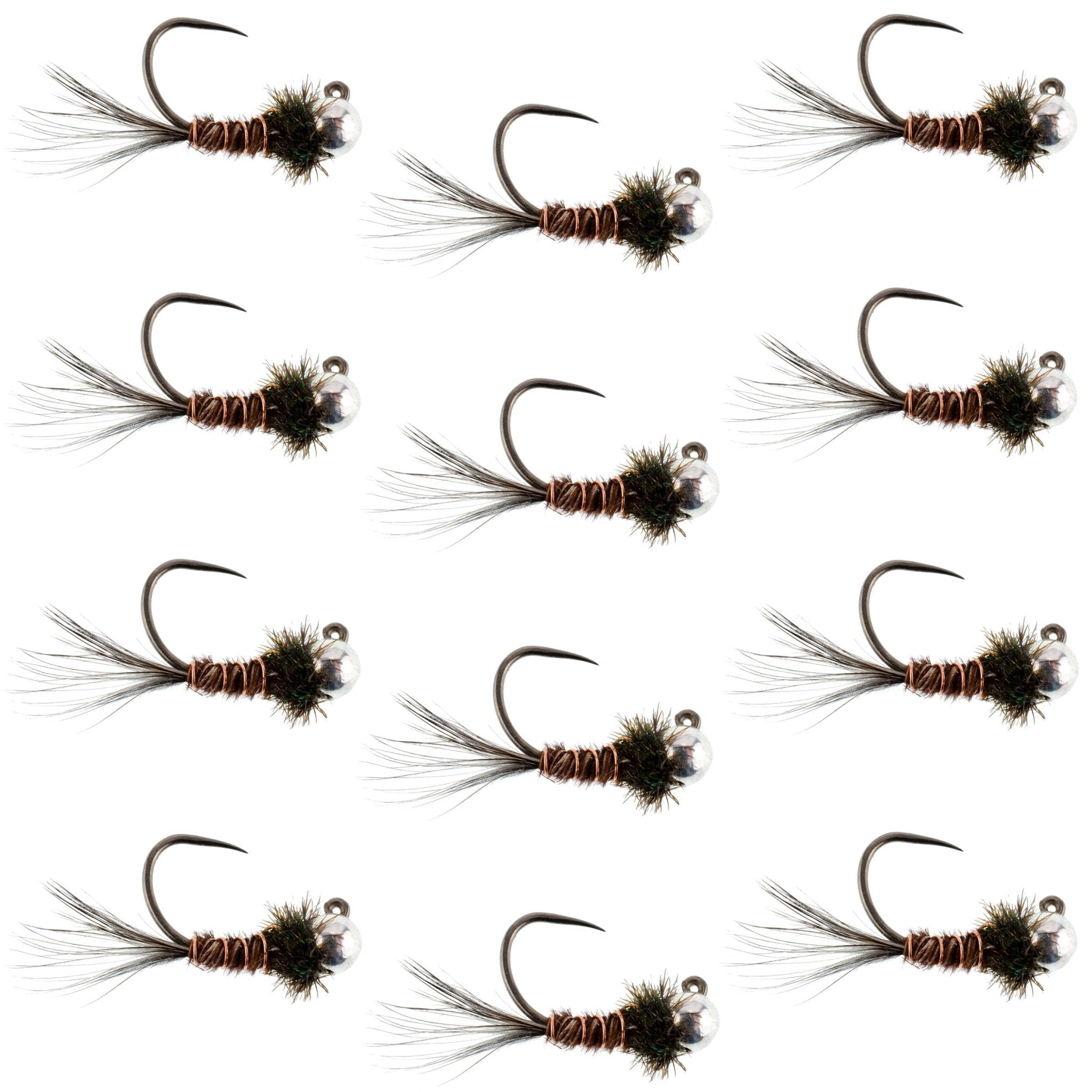 Tungsten Bead Pheasant Tail Tactical Jig Czech Nymph Euro Nymphing Fly - 1 Dozen Flies Size 14 - Get Tight Gear
