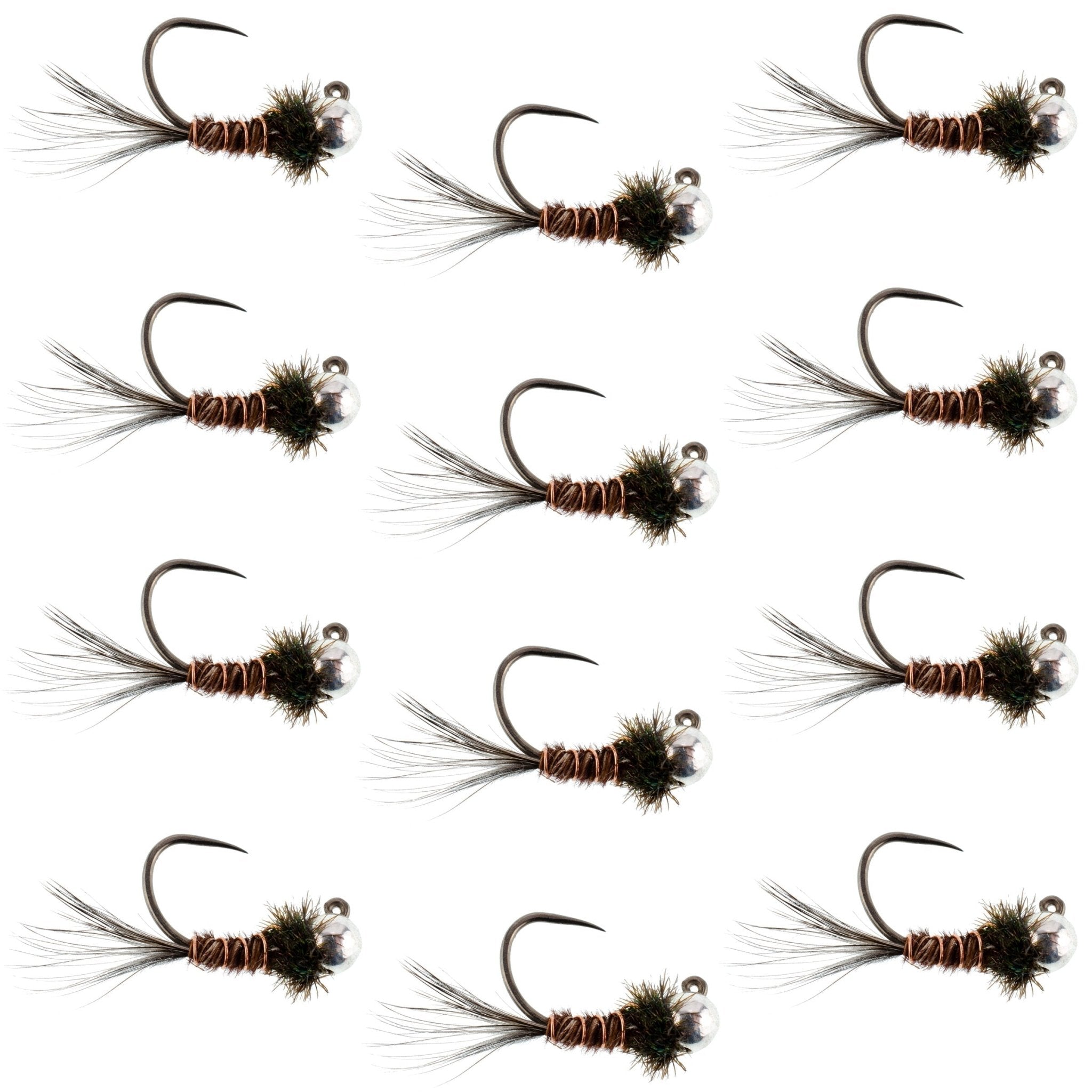 Tungsten Bead Pheasant Tail Tactical Jig Czech Nymph Euro Nymphing Fly - 1 Dozen Flies Size 16 - Get Tight Gear