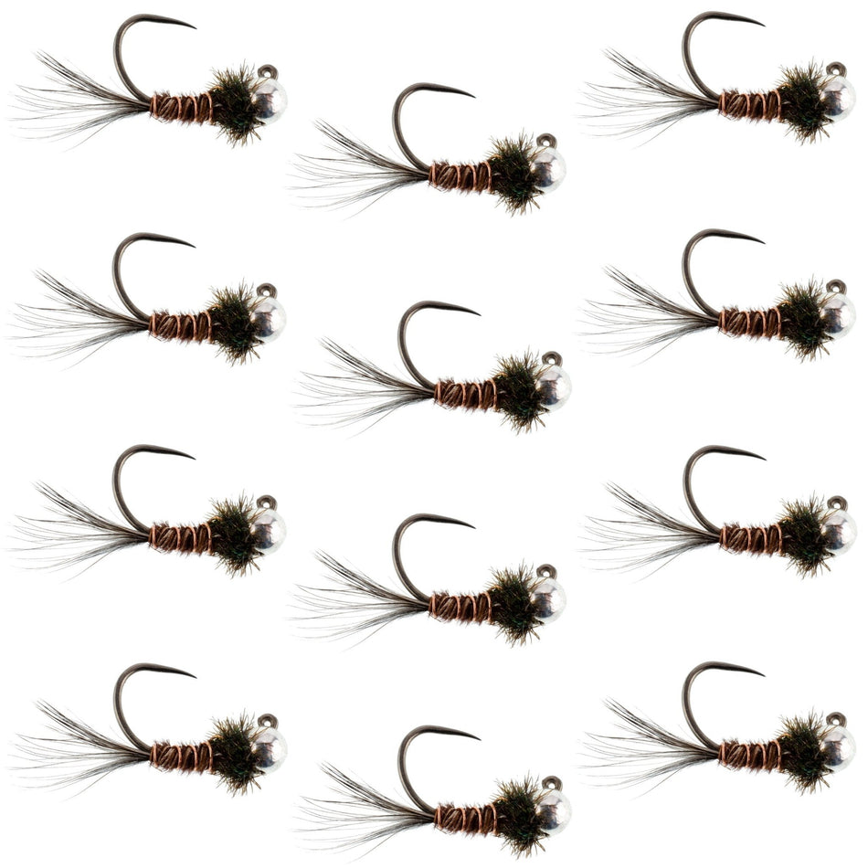 Tungsten Bead Pheasant Tail Tactical Jig Czech Nymph Euro Nymphing Fly - 1 Dozen Flies Size 16 - Get Tight Gear