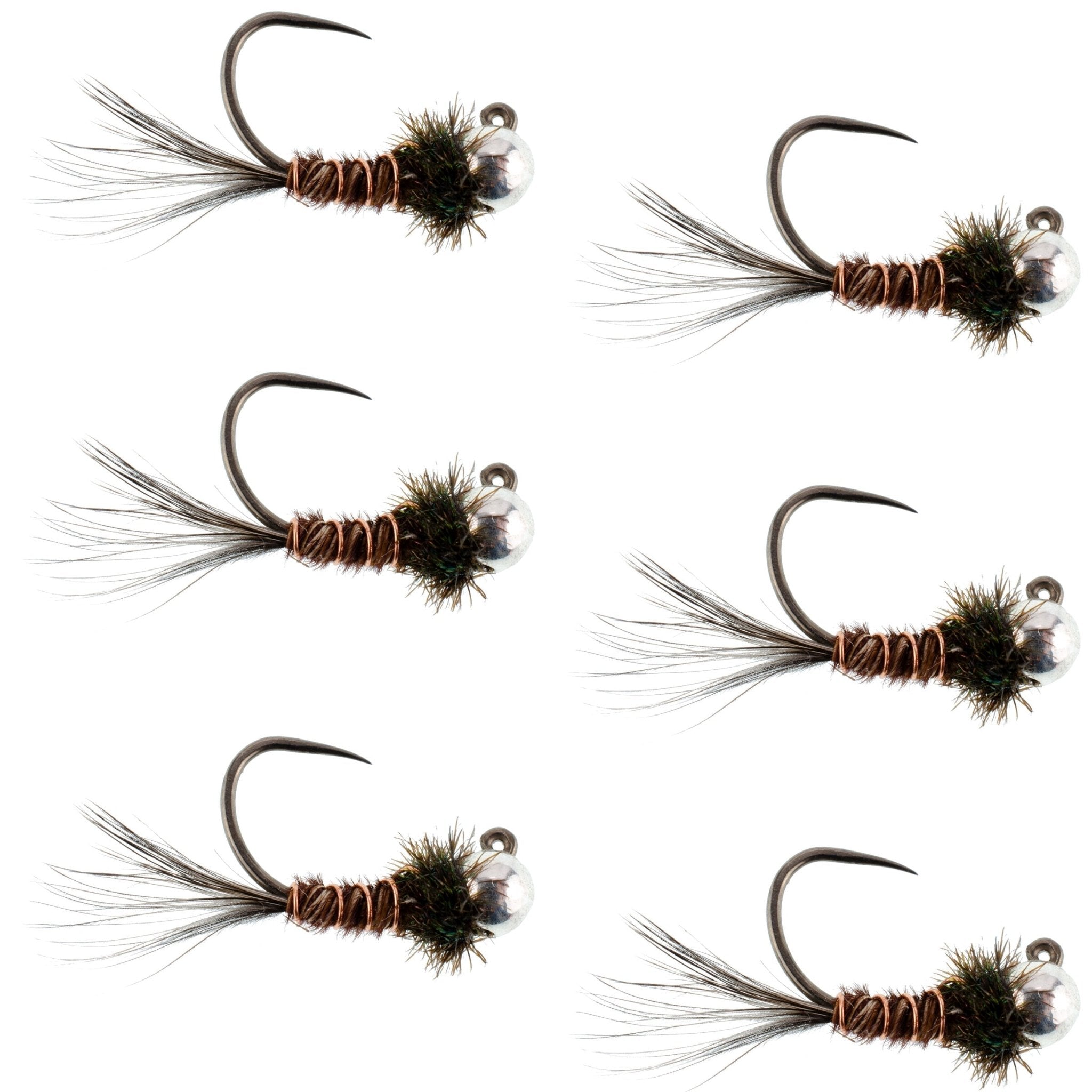 Tungsten Bead Pheasant Tail Tactical Jig Czech Nymph Euro Nymphing Fly - 6 Flies Size 14 - Get Tight Gear