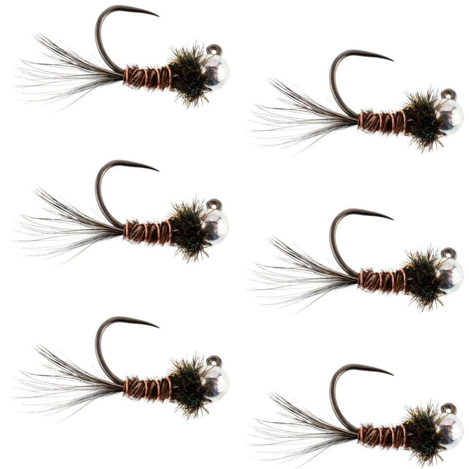 Tungsten Bead Pheasant Tail Tactical Jig Czech Nymph Euro Nymphing Fly - 6 Flies Size 14 - Get Tight Gear
