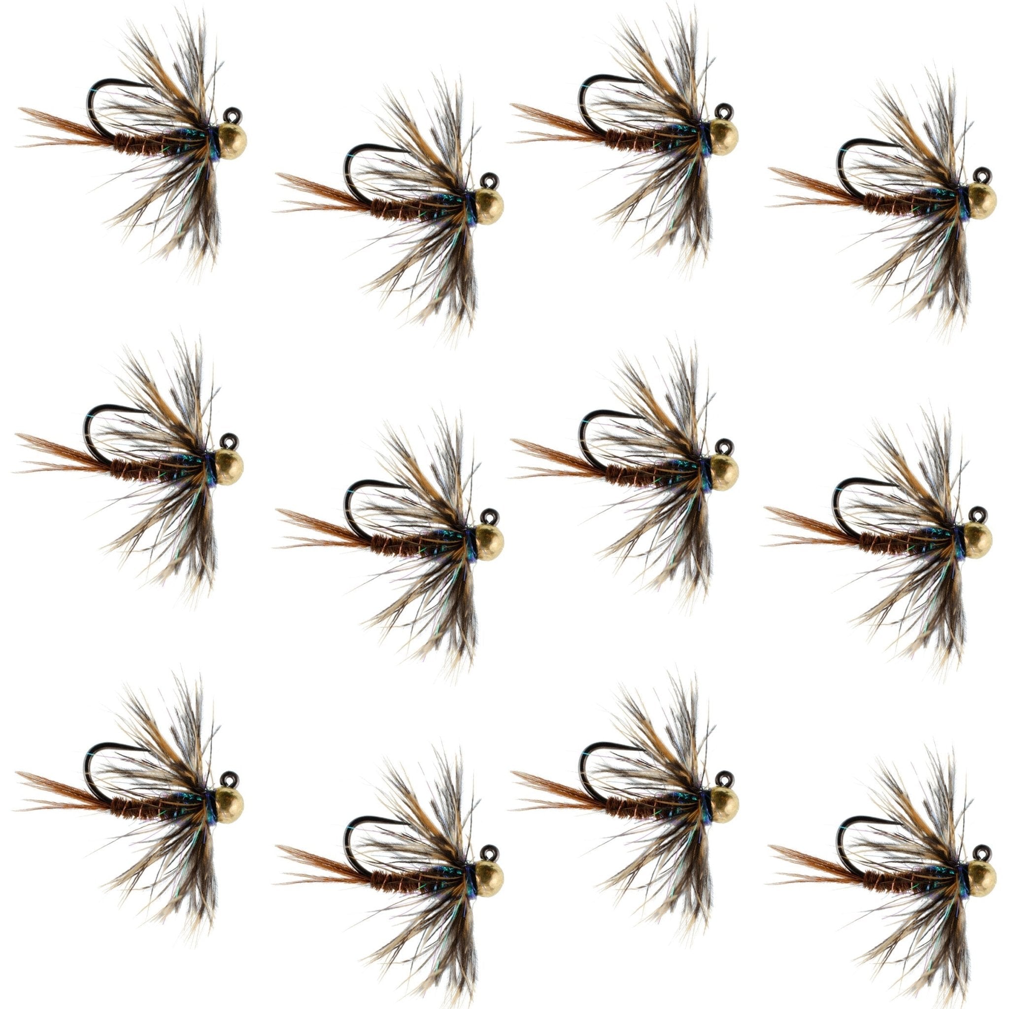 Tungsten Bead Soft Hackle Pheasant Tail Tactical Jig Czech Nymph Euro Nymphing Fly - 1 Dozen Flies Size 12 - Get Tight Gear