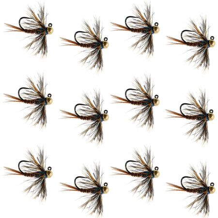 Tungsten Bead Soft Hackle Pheasant Tail Tactical Jig Czech Nymph Euro Nymphing Fly - 1 Dozen Flies Size 12 - Get Tight Gear