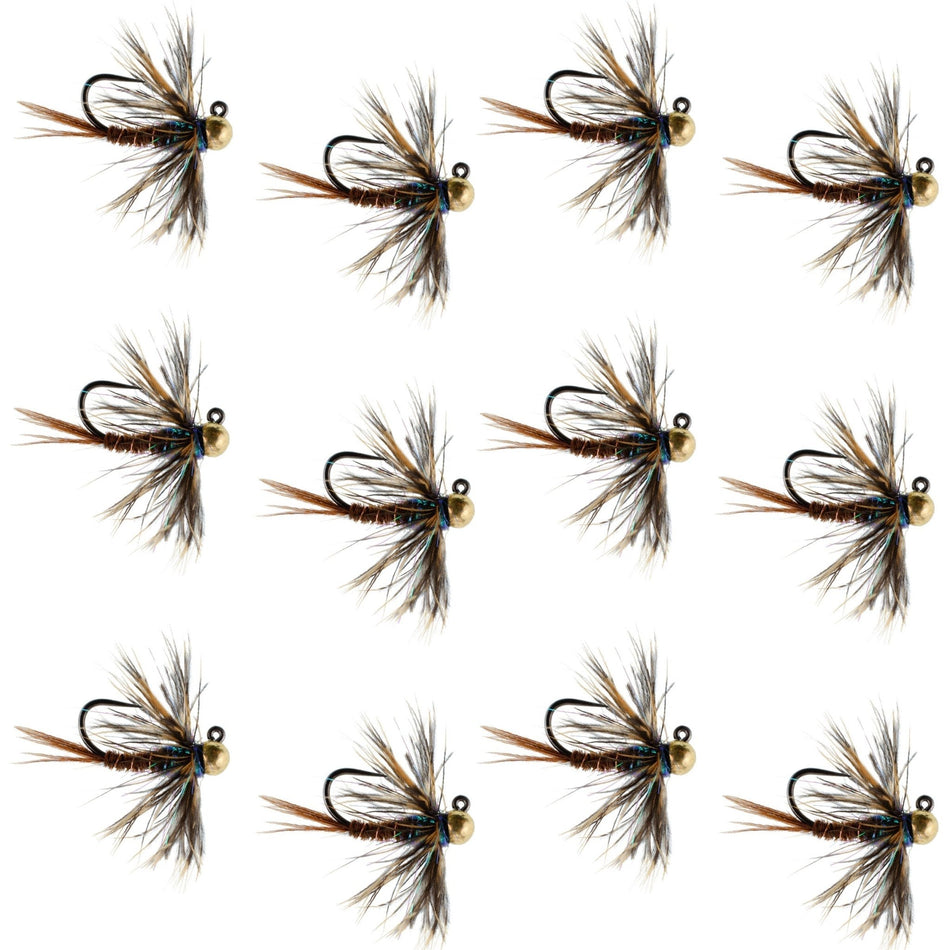 Tungsten Bead Soft Hackle Pheasant Tail Tactical Jig Czech Nymph Euro Nymphing Fly - 1 Dozen Flies Size 12 - Get Tight Gear