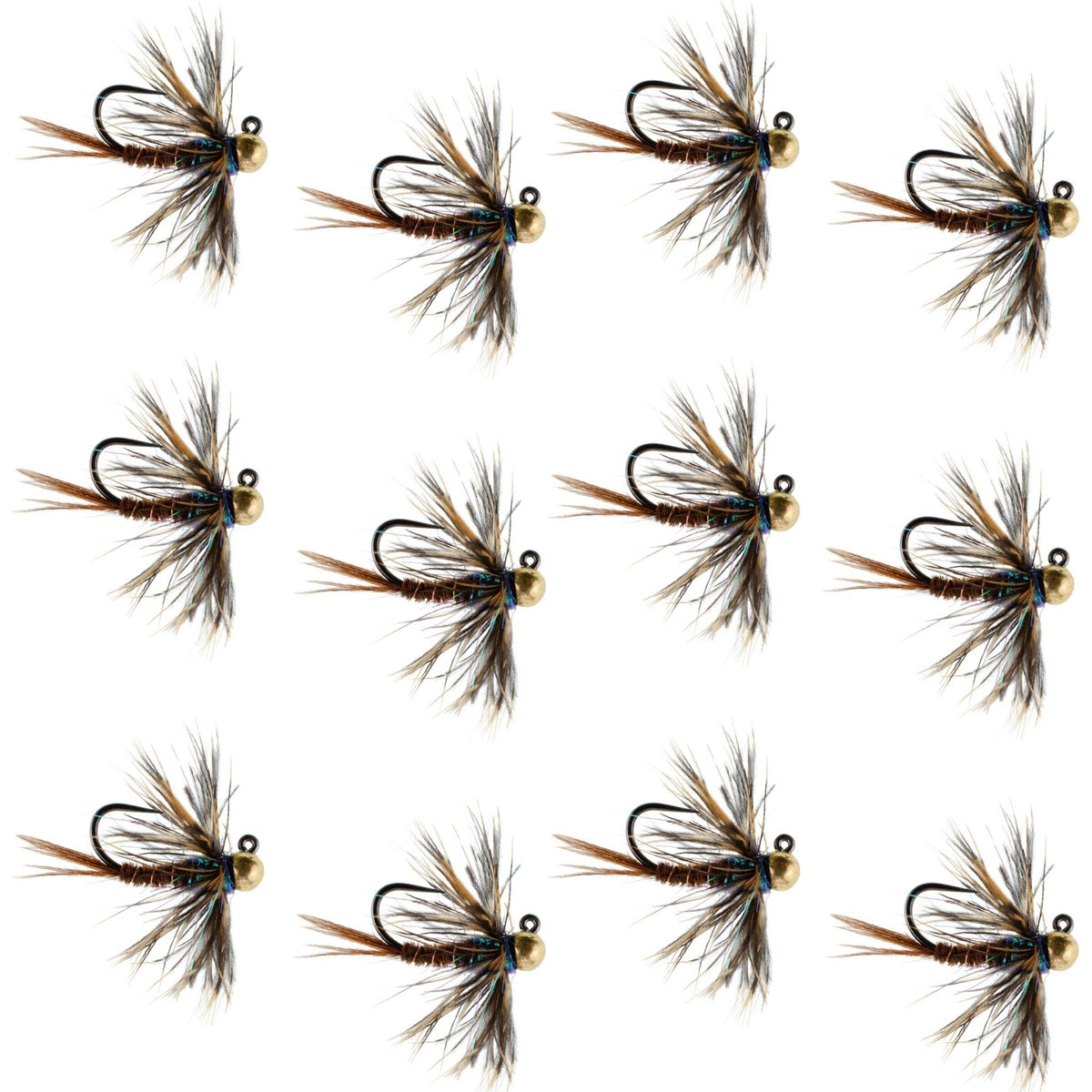 Tungsten Bead Soft Hackle Pheasant Tail Tactical Jig Czech Nymph Euro Nymphing Fly - 1 Dozen Flies Size 14 - Get Tight Gear