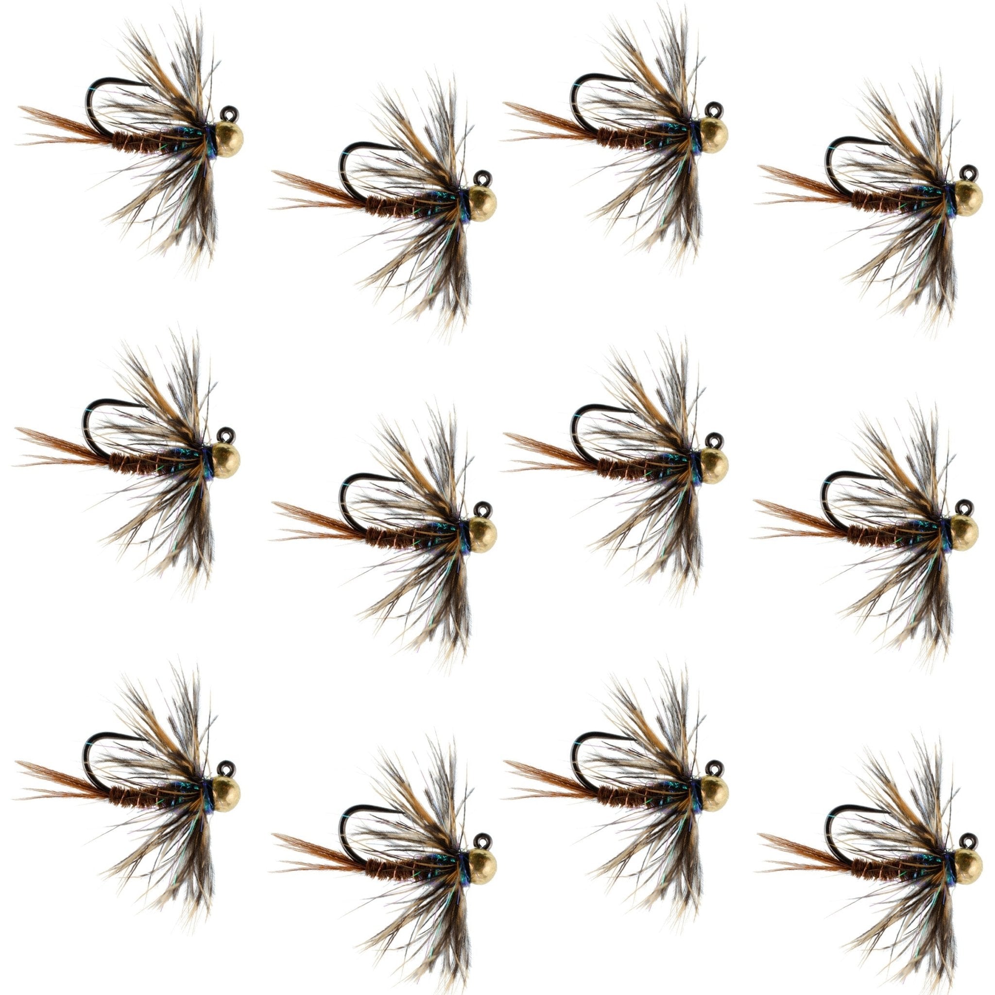 Tungsten Bead Soft Hackle Pheasant Tail Tactical Jig Czech Nymph Euro Nymphing Fly - 1 Dozen Flies Size 14 - Get Tight Gear