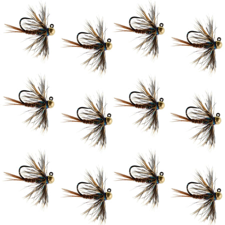 Tungsten Bead Soft Hackle Pheasant Tail Tactical Jig Czech Nymph Euro Nymphing Fly - 1 Dozen Flies Size 14 - Get Tight Gear
