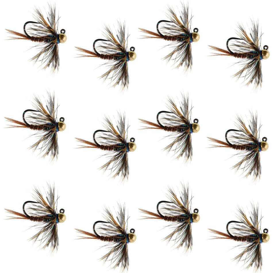 Tungsten Bead Soft Hackle Pheasant Tail Tactical Jig Czech Nymph Euro Nymphing Fly - 1 Dozen Flies Size 14 - Get Tight Gear